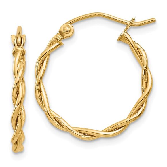 10K Yellow Gold Polished 2.25mm Twisted Hoop Earrings